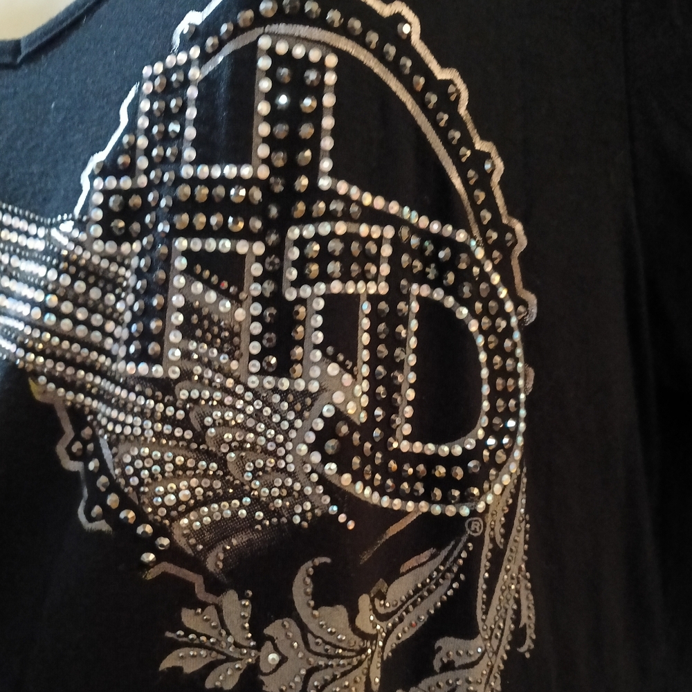 Harley-Davidson SOFT RHINESTONE Deco Daisy Cold Shoulder Strap 3/4 Sleeve Top L